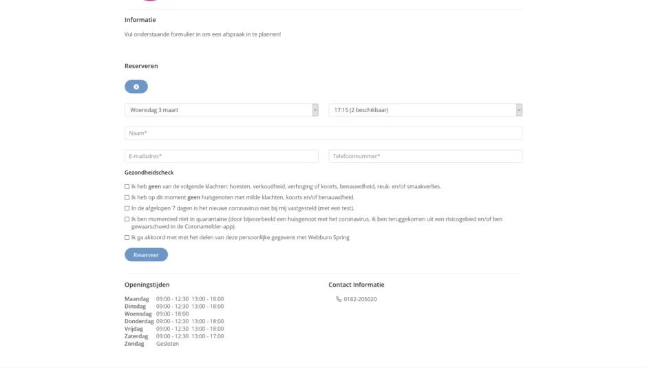 Webburo Spring Winkel Afspraak Plannen